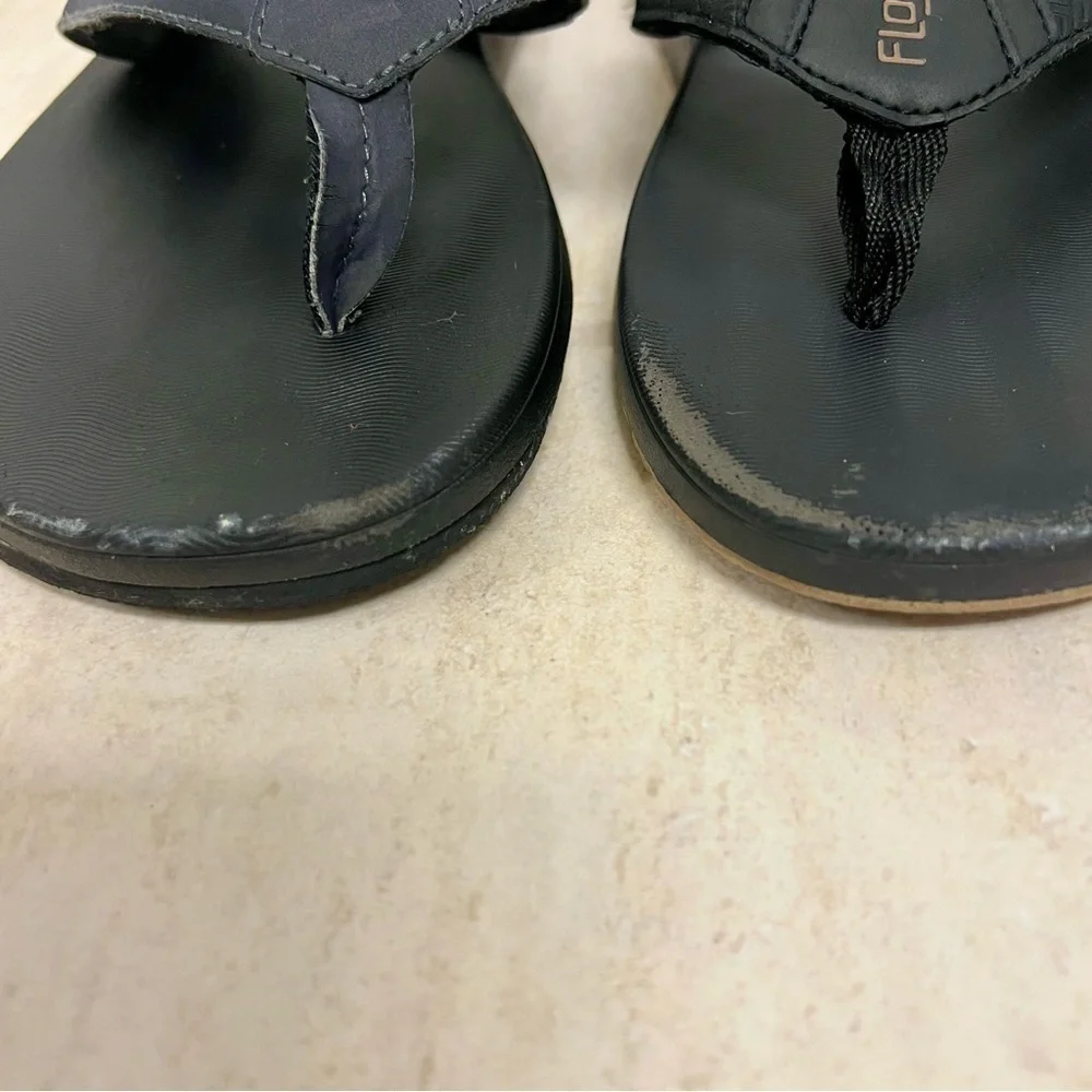 Flojos Men's Memory Foam Flip Flop Sandals BLACK/BROWN size 9M leather.